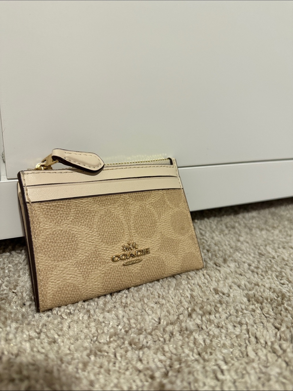Coach Tan Signature Card Wallet with Cream Trim